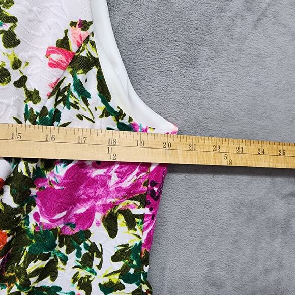 Liz Claiborne Women’s 16W Floral A-Line Dress Pink White Textured Stretch Church - Picture 13 of 14